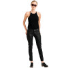 Women Black Leather Slim Fitting Low Rise Prime Washed Waxed Sheepskin Pant