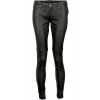 Women Black Leather Slim Fitting Low Rise Prime Washed Waxed Sheepskin Pant